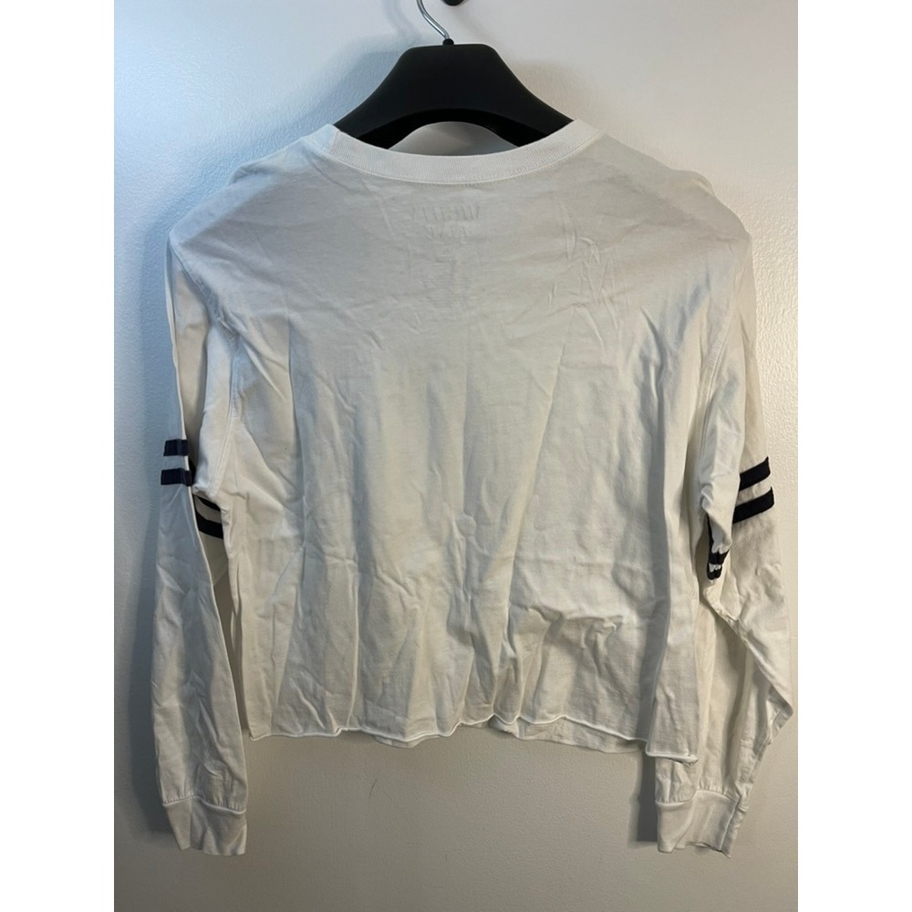Mighty Fine Womens XL White Long Sleeve Cropped T-Shirt American Flag Striped - Picture 2 of 5